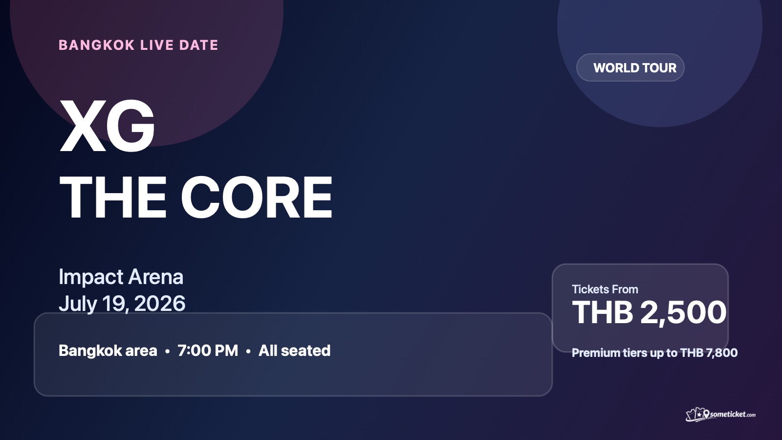 XG World Tour The Core in Bangkok ticket artwork for Impact Arena on July 19, 2026
